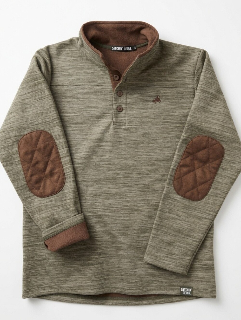 Catchin’ Deers Men’s Henley Fleece Pullover Sweatshirt - Size M